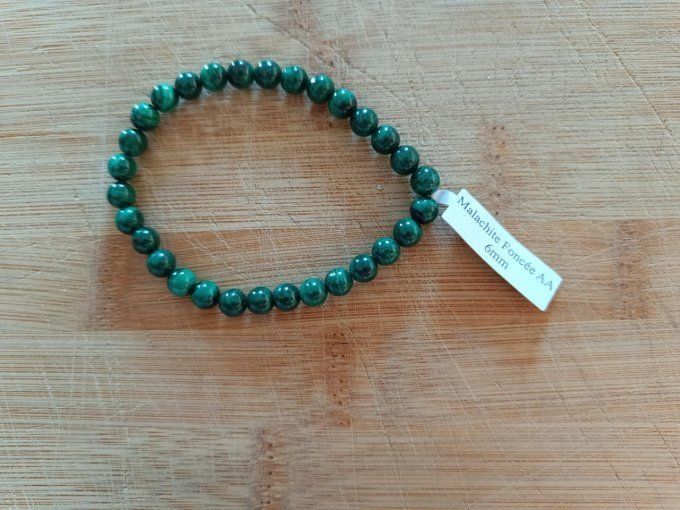 Bracelet Malachite foncée 6 mm - AA 18 cm